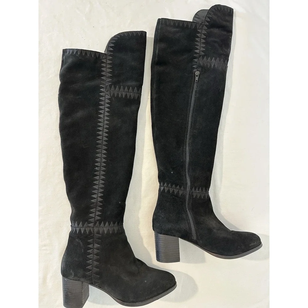 Coconuts By‎ Matisse Moon Black Over Knee Boot Suede Embroidered Size 8.5 Boho